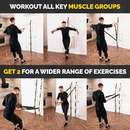 Door Anchor Strap for Resistance Bands with 5 Loops and Metal D-Rings | Fits most doors and resistance bands, 5 anchor points, reinforced nylon, tool-free setup, full-body workout versatility