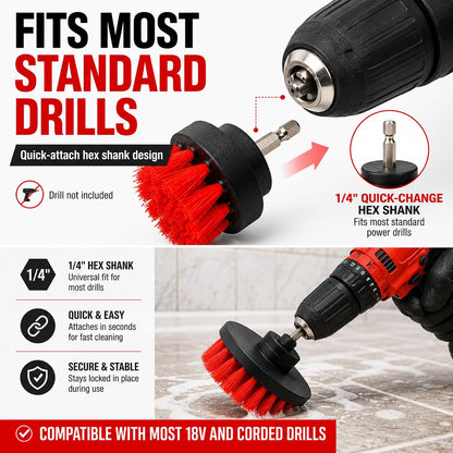 6-Piece Drill Brush Cleaning Set – Power Scrubber Attachments with 2”, 3.5”, 4” & 5” Brushes, Durable PP & PET Bristles for Bathroom, Tile, Grout, Kitchen, Tub & Floor Cleaning