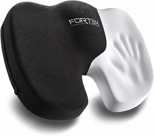 FORTEM Seat Cushion, Office Chair Cushion for Tailbone Sciatica Pain Relief | Memory Foam Pillow for Car | Ergonomic Design | Washable Cover | Non Slip | Black