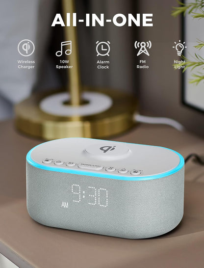 Odokee Qi Certified Wireless Charging Alarm Clock Radio for Bedroom