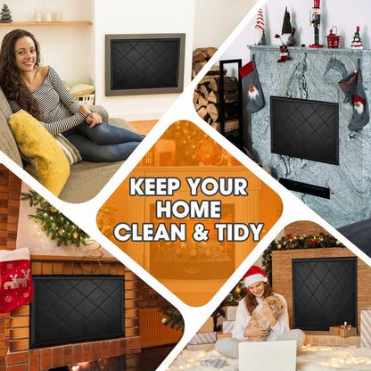 Fireplace Draft Cover, Fireplace Blocker Blanket with Hook and Loop Tapes, Indoor Fire Place Draft Stopper for Heat Loss Insulation Black 39" W x 32" H