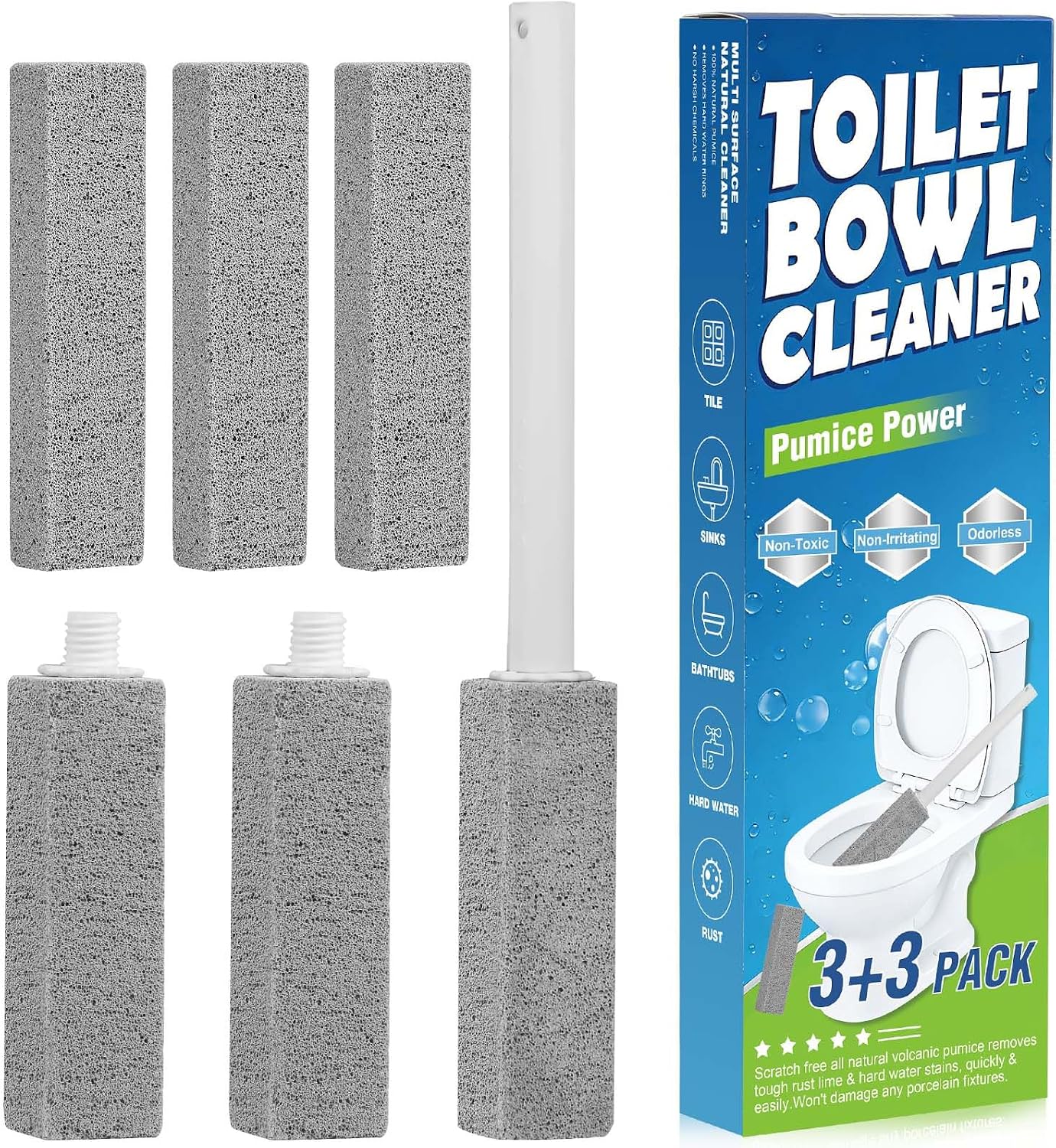 6 Packs Pumice Stone Toilet Bowl Cleaner, Pumice Stone for Cleaning, Powerfully Cleans Hard Water Rings, for Cleaning Toilets, Bathtubs, Grills, Swimming Pools, Sinks