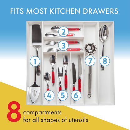 Dial Industries Expandable Kitchen Drawer Spice Jar Organizer Tray | Adjusts to fit narrow or wide cabinets, Keeps seasoning jars upright and visible, Great for pantry or cupboard storage