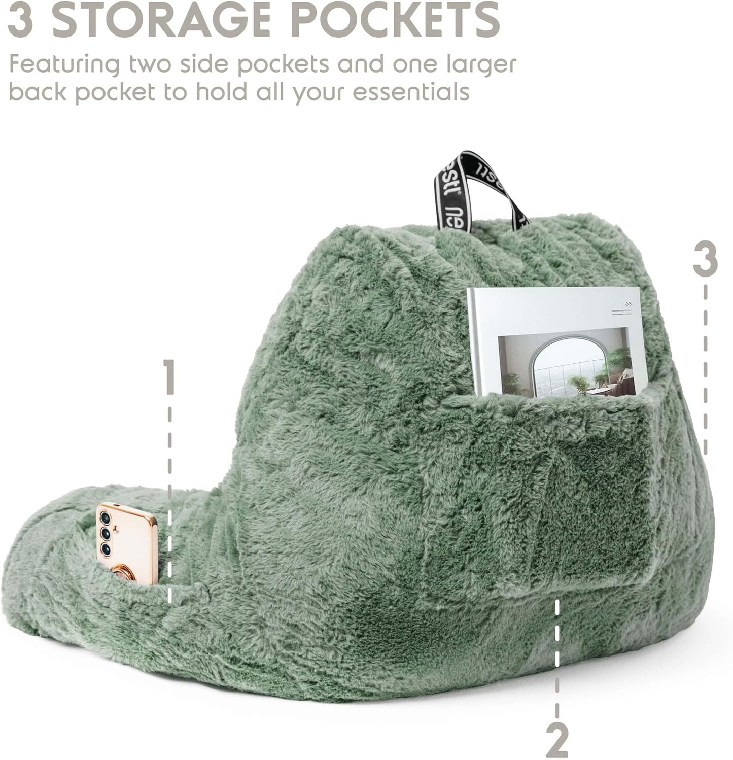 Nestl Fur Reading Pillow with Shredded Memory Foam, Stylish Back Pillow for Bed Sitting Up, Faux Fur Reading Pillows for Sitting in Bed Adult & Kids, Sit Up Back Support Pillow with Arms - Dark Grey