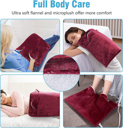 Electric Heated Foot Warmer Soft Flannel Foot Heater with 2h Auto Off & 3 Heat Levels Full Body Use Heating Pad for Feet, Abdomen, Cramps, Pain Relief Pocket Design 16" x 22" Light Grey