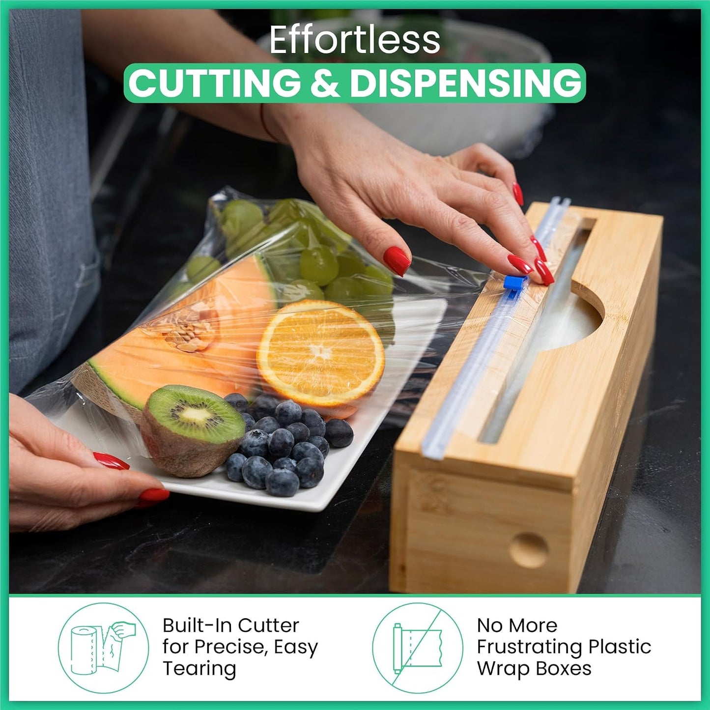 Compostable Plastic Wrap for Food with Dispenser & Cutter – 400 Sq Ft Roll, ASTM D6400 Certified