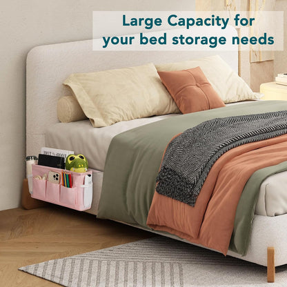 Bedside Caddy, Bedside Storage Bag Hanging Organizer for Bunk Dorm Bed Rail | Bed Caddy with Hooks, Top Bunks and Dorm Essentials for Water, Tissues, Tablets, Books, Phones, Remotes and Other Necessories