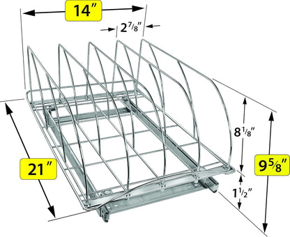 LYNK PROFESSIONAL® Pull Out Cookie Sheet Organizer for Cabinet – Baking Sheet Organizer – Sheet Pan Organizer - Lifetime Ltd. Warranty – 10” x 21” Deep Inside Cabinet, Chrome