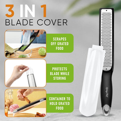 Spring Chef Stainless Steel Lemon Zester - Garlic & Ginger Grater - Gray | Premium Zester with Blade Cover, Cheese Grater with Handle for Parmesan, Nutmeg, Lime - Durable Citrus Zester, Fine Shred