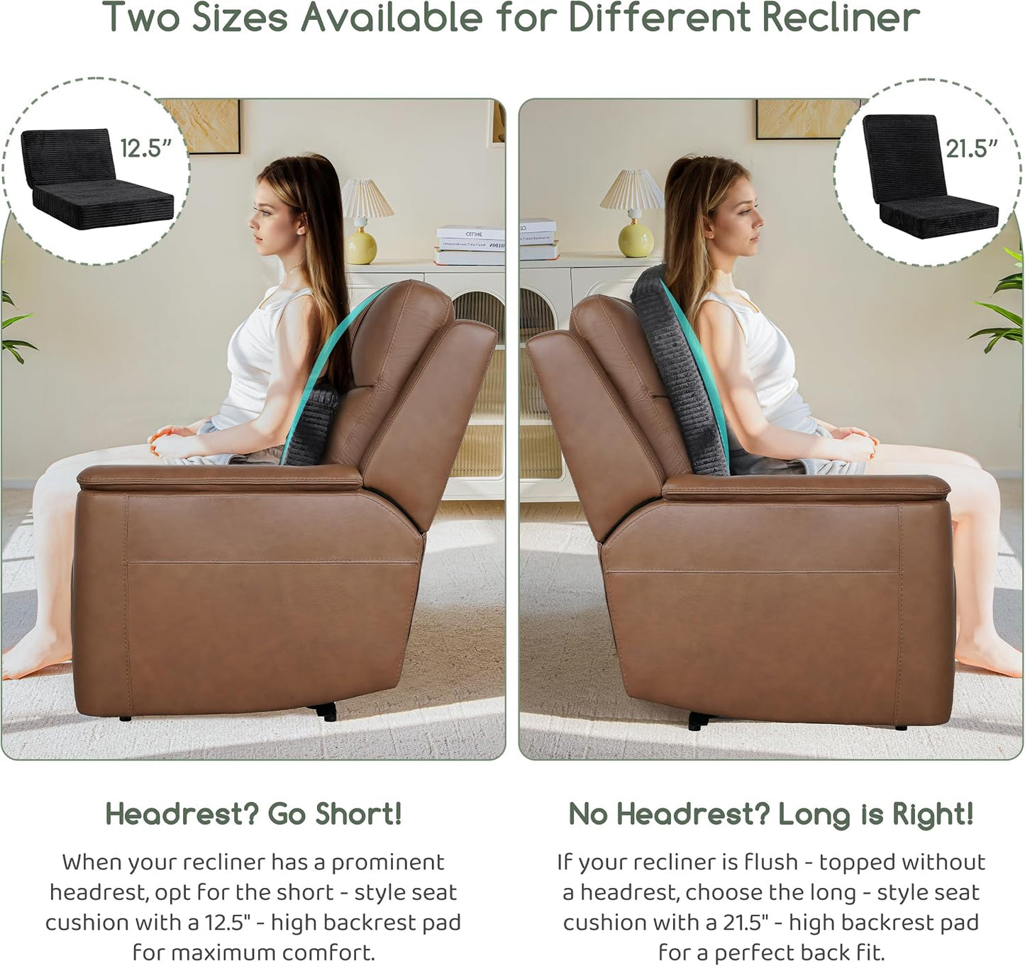 HIGOGOGO Corduroy Recliner Chair Cushion with Lumbar Support Pillow Soft Non-Slip 4" Thick Seat Pad Prevent Buttocks & Back Pain in Seniors (Beige, 12" Backrest)
