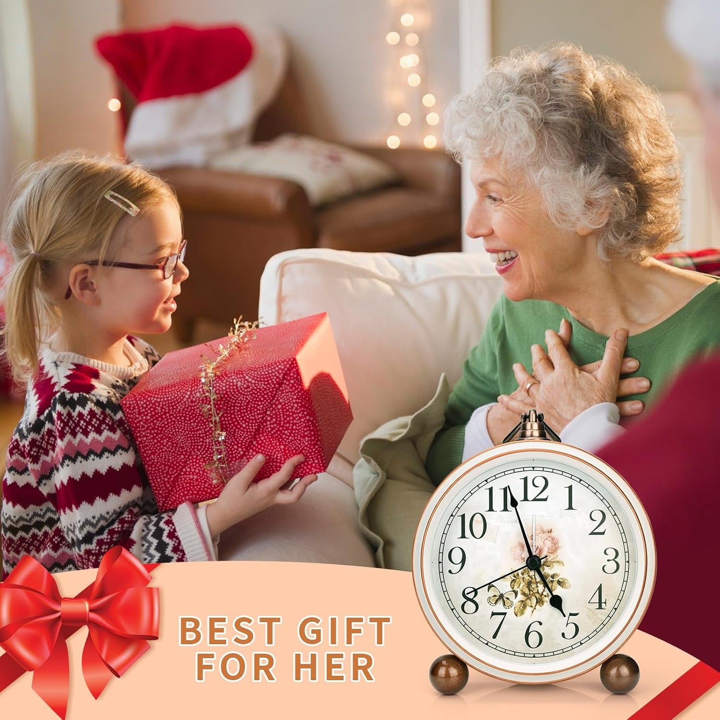 Maxspace 5.2in Analog Clock, Retro Silent Desk Clock Non-Ticking & Battery Operated with Quartz Movement,Clock Decor for Bedroom Living Room