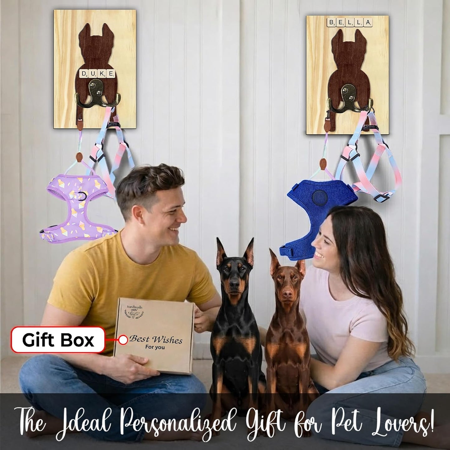 Dog Leash Holder Wall Mount, Pet Harness Hanger with Scrabble Letters, Dog Collar Organizer for Entryway, Memorial Cat Leash Holder for Wall, Pet Loss Gifts, Keepsake, Home Decor PF212-NAT