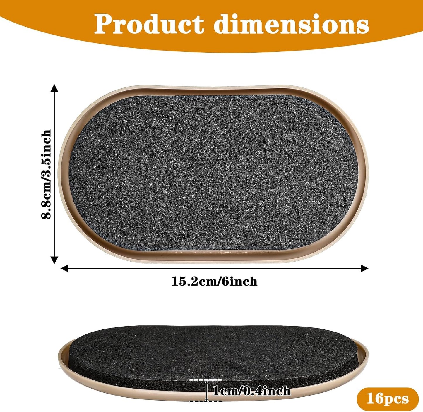 16pcs Oval Furniture Sliders, 6" x 3-1/2" Heavy-Duty Reusable Movers for Carpet & Hardwood Floors - Effortlessly Move & Protect Sofas, Tables, Cabinets