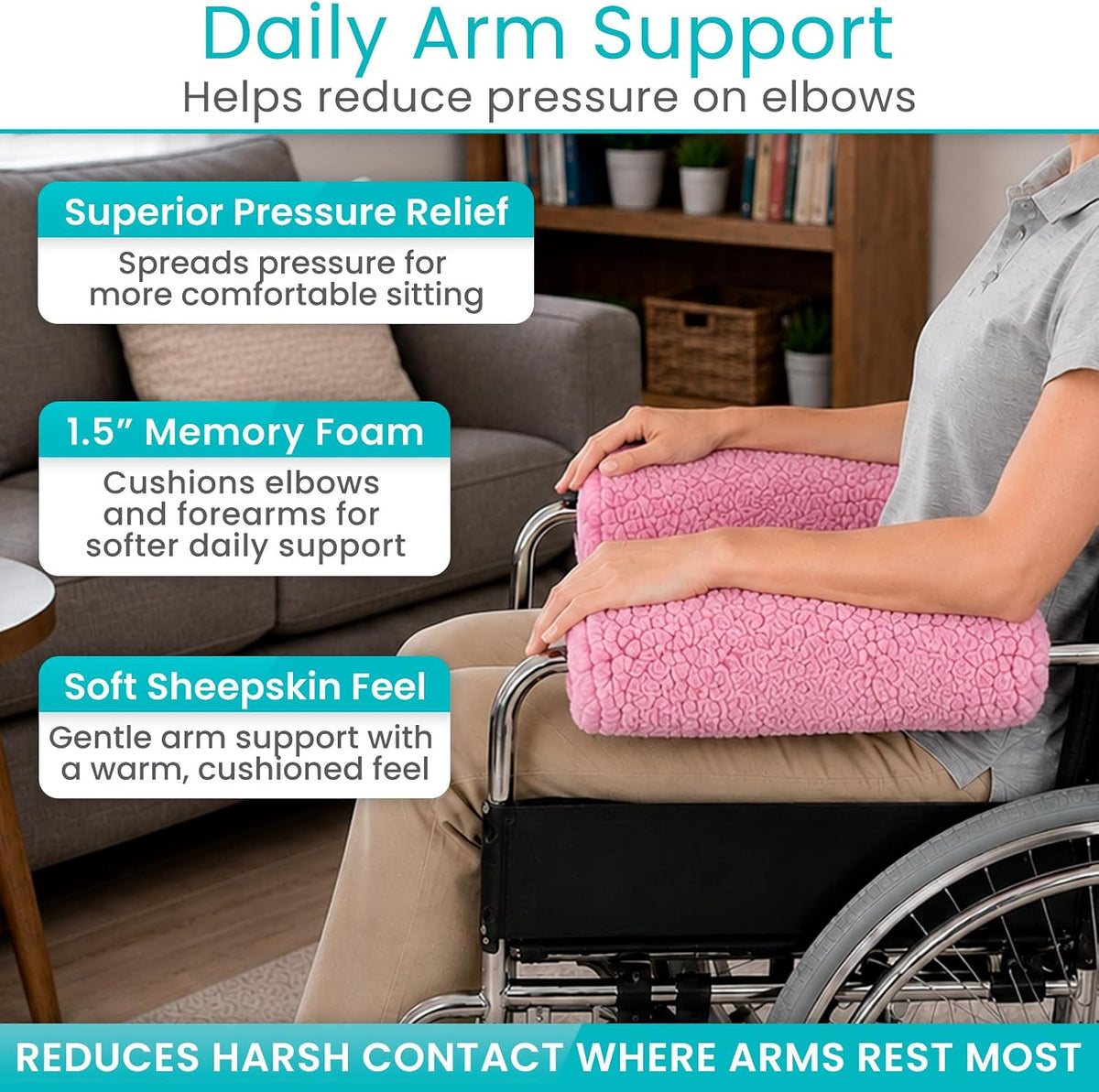 Vive Wheelchair Armrest Pads (2 PCS) - Memory Foam Sheepskin Cushion