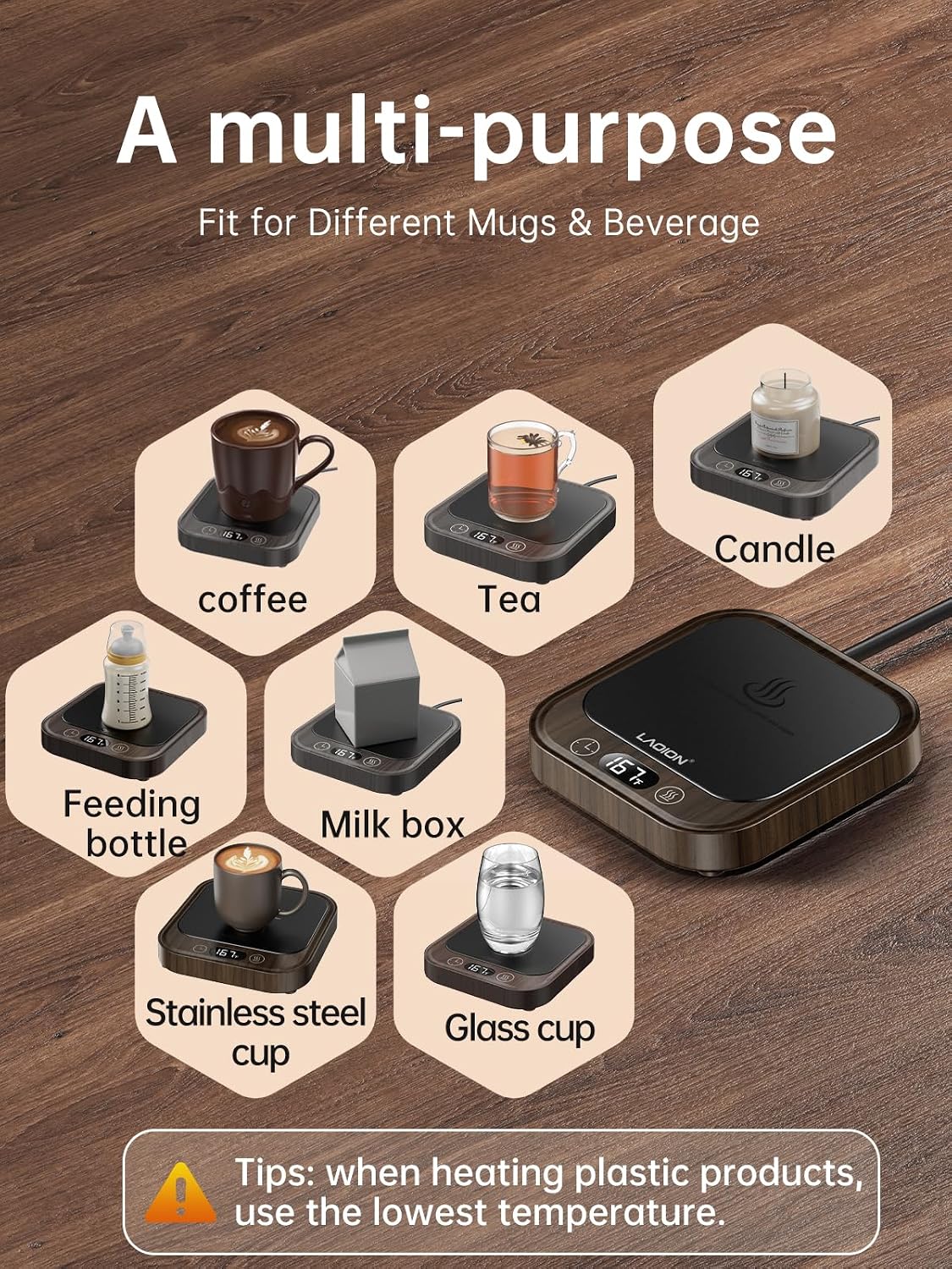 LAOION Mug Warmer 40W Coffee Cup Warmer for Desk with Auto Shut Off | Smart Electric Candle Warmer with 4 Temp and Timer Settings, Coffee Gift for Tea, Water and Milk at Home or Office, Black