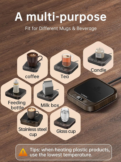 LAOION Mug Warmer 40W Coffee Cup Warmer for Desk with Auto Shut Off | Smart Electric Candle Warmer with 4 Temp and Timer Settings, Coffee Gift for Tea, Water and Milk at Home or Office, Black