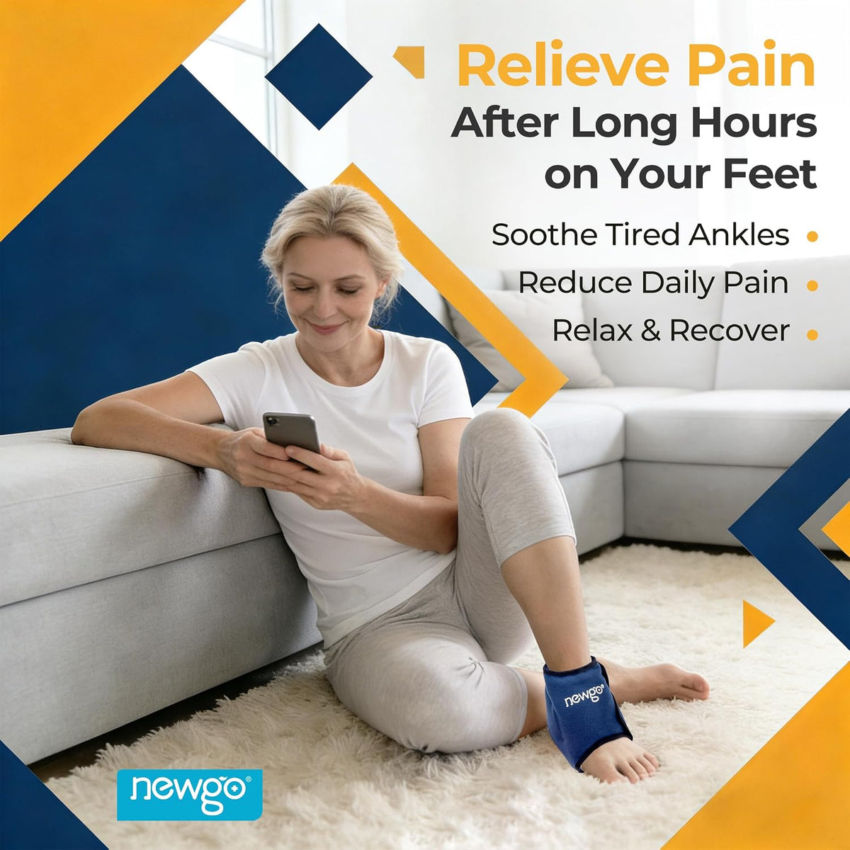 NEWGO Ankle Ice Pack – Adjustable Brace for Plantar Fasciitis & Swelling