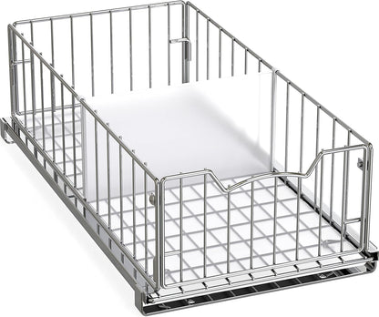 Simple Houseware Pull-Out Cabinet Sliding Basket, 17.2Dx9.7Wx5H, Chrome | Ideal for Kitchen and Bathroom Cabinet Storage Organizer, Under Sink or Pantry Organization