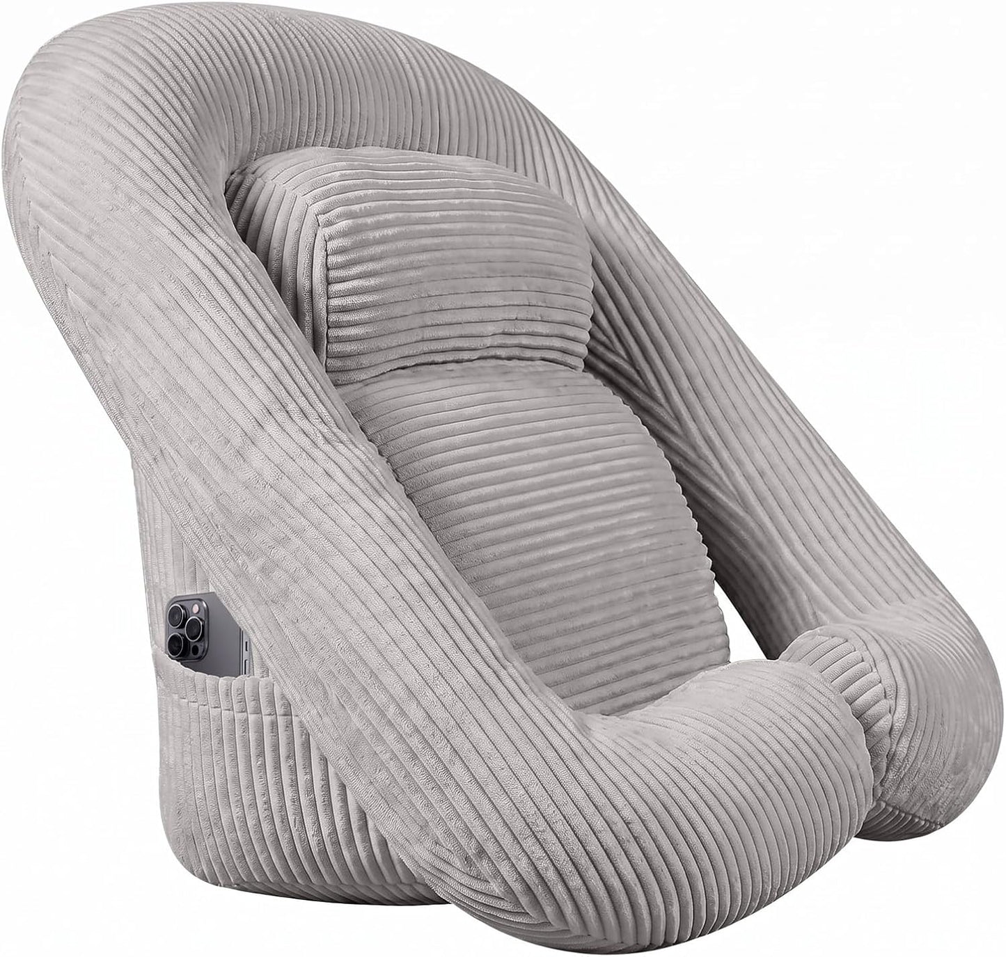 Reading Pillow for Bed, Backrest Pillow with Arms for Adult | Bed Pillow for Sitting Up, Back Support Pillows for Sleeping, Reading and Gaming with Shredded Memory Foam, Gray