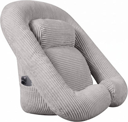 Reading Pillow for Bed, Backrest Pillow with Arms for Adult | Bed Pillow for Sitting Up, Back Support Pillows for Sleeping, Reading and Gaming with Shredded Memory Foam, Gray