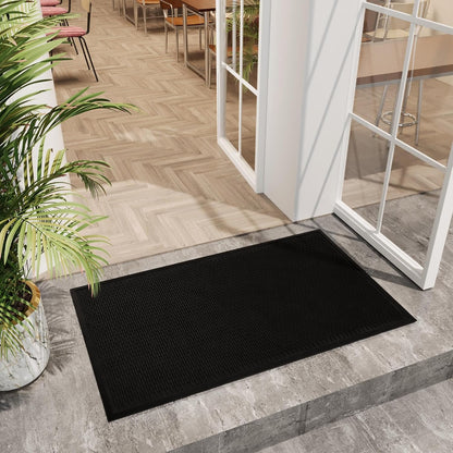Ottomanson Heavy Duty Rubber Floor Mat – Non-Slip, Waterproof, Easy to Clean – Boot Tray Utility Mat for Shoes, Boots, Entryway, or Pet Feeding Area – Durable, Hose Washable – 16" x 32", Black