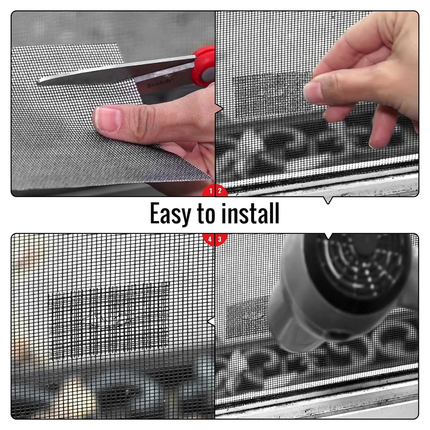 Matenf Window Screen Repair Patches, 4" x 4", 10 PCS, Black | 3-Layer Sticky Mesh Patches, Invisible Budget-Friendly, Tool-Free Waterproof Fix for Screen Tears, Holes and Pet Scratches