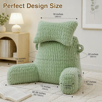 SLIGUY Reading Pillow for Sitting in Bed Couch Adult, Back Pillow with arm Support and Pockets, Adult Back Pillow Bed Chair for Bed Rest, Reading, Watching TV, Gaming for Boys and Girls Dark Grey