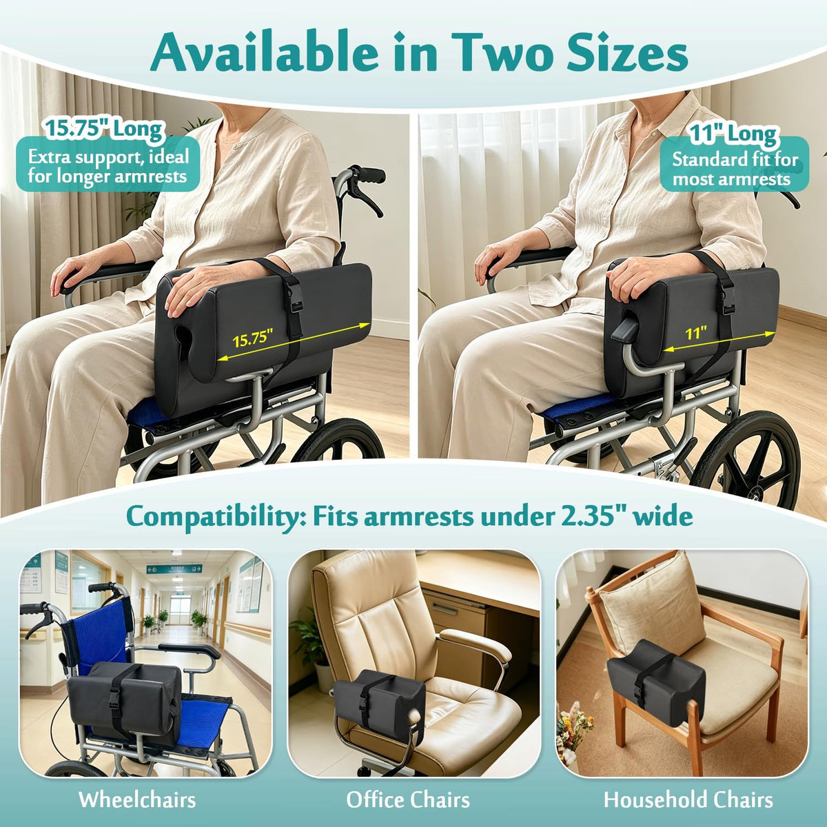 AOSSA Wheelchair Armrest Pad with Lateral Support, Arm Trough Cushion for Wheelchair Attachment, Ergonomic Arm Rest Elbow Pillow for Torso Side Leaning, Foam Arm Platform for Elderly (11")