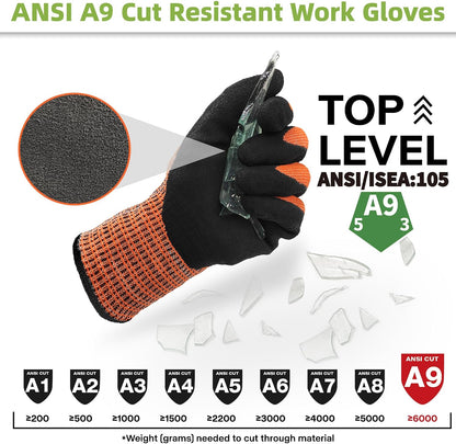 Schwer ProGuard High Level Cut Resistant Work Gloves for Extreme Protection, ANSI A9 Cut Gloves with Reinforced Thumb, Non Slip, Breathable, Durable, Touch-screen, Black 1 Pair（L 3326