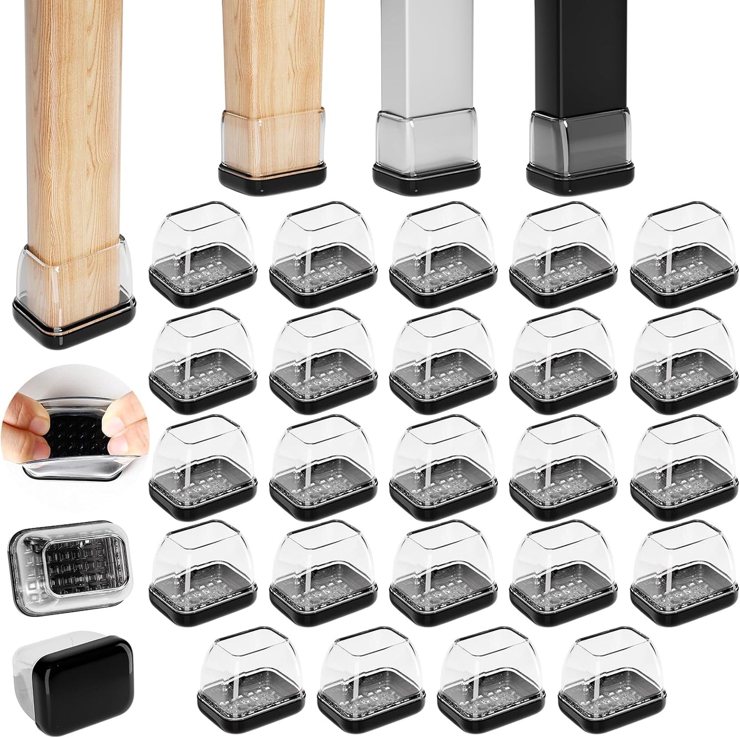 Ezprotekt Chair Leg Sliders for Carpet, 24 Pcs Square Chair Glides for Carpet, Carpet Furniture Pads Stool Leg Protectors Caps, Carpet Furniture Glides Quickly and Easily (L Fit:1" - 1.4")