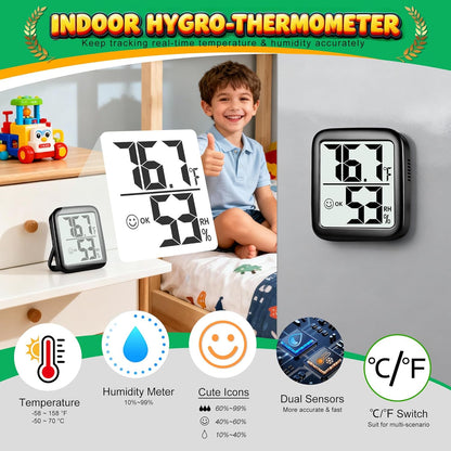 2 Pack Room Thermometer Indoor Hygrometer | Monitor Temperature & Humidity, Accurate, Fast Read, Easy To View, Magnetic/Kickstand/Hanging, ℉/℃, w/ Battery, Compact