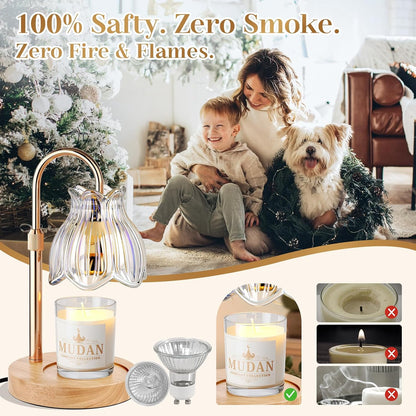 Flower Candle Warmer Lamp with Timer - Dimmable Electric Candle Lamp, Birthday Gifts for Women Mom, House Warming Gifts New Home Decor, Adjustable Wax Wamer Light for Jar Candles
