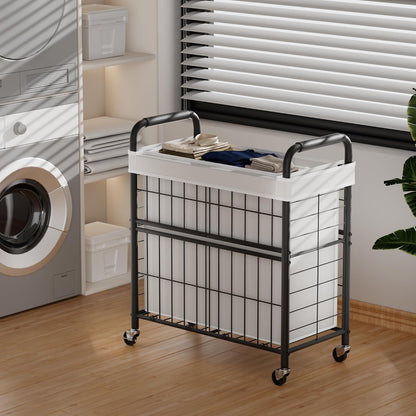 110L Rolling laundry Sorter Hamper Basket 2 Section with Wheels | Laundry Cart with Removable Bag, Clothes Organizer, Bedroom, Bathroom, Laundry Room, Dorm Use