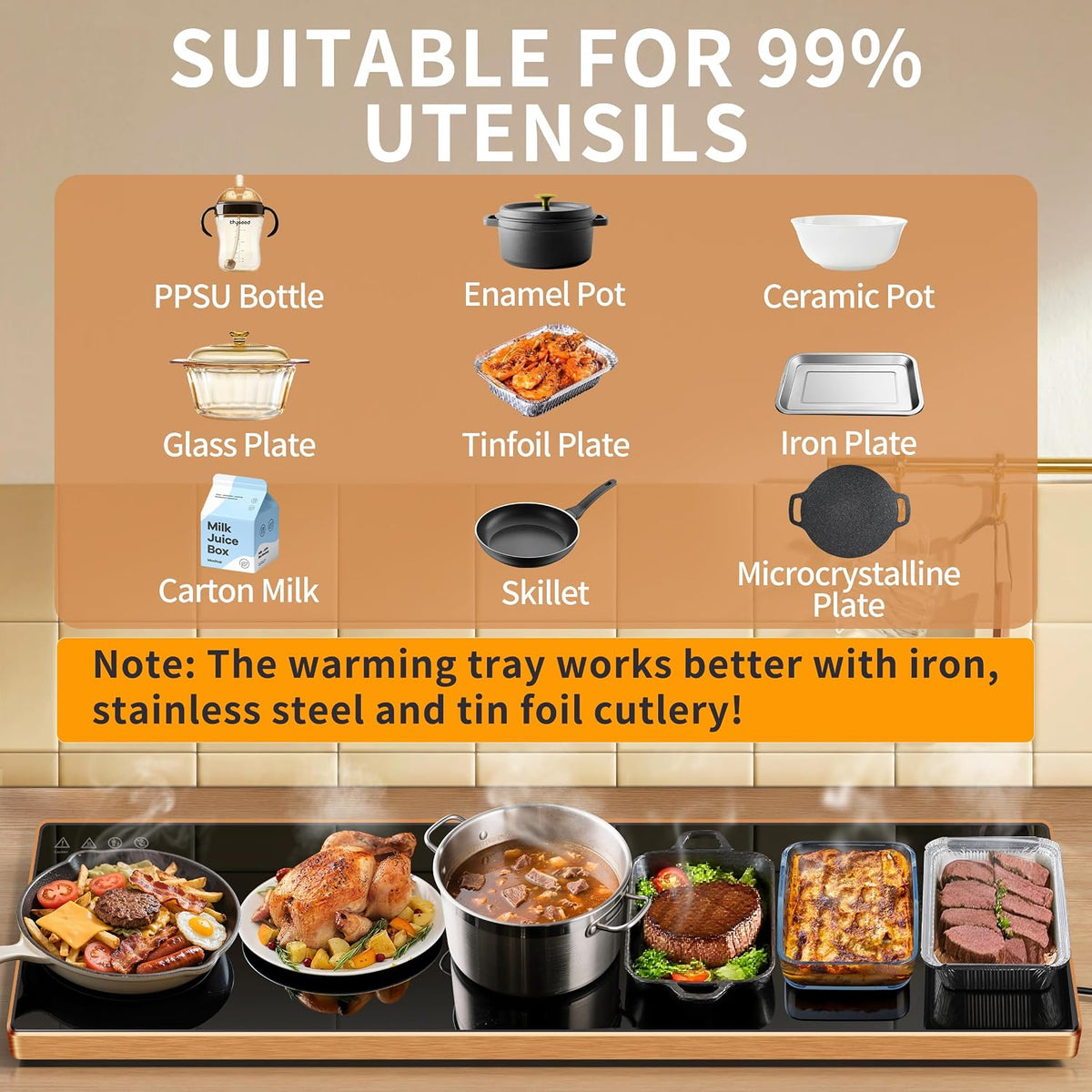 Electric Warming Tray,Extralong 47"x12",Tempered Glass Warming Mat for Food