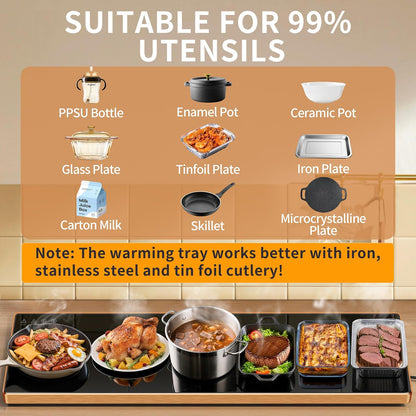 Electric Warming Tray,Extralong 47"x12",Tempered Glass Warming Mat for Food