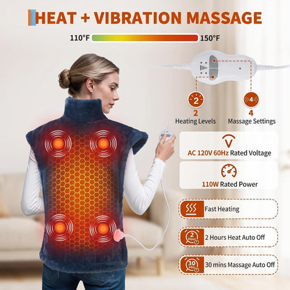 Massaging Heating Pad for Neck and Shoulders and Back, Gifts for Mom Dad