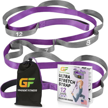 Stretching Strap for Physical Therapy, 12 Multi-Loop Stretch Strap 1" W x 8' L, Neoprene Handles, Physical Therapy Equipment, Yoga Straps for Stretching, Leg Stretcher.