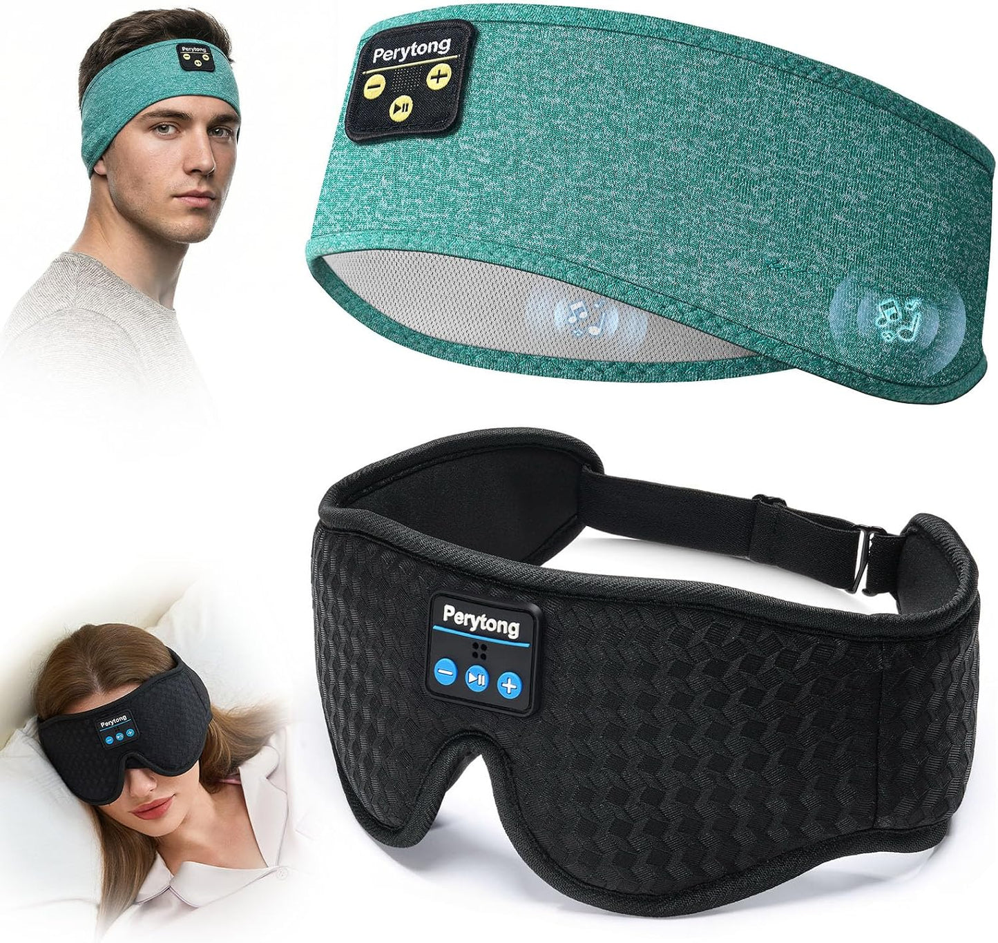 2-Pack Sleep Headphones & 3D Sleep Mask Set, Sleep Headband Headphone & Wireless Eye Mask with Ultra-Thin Speakers for Side Sleepers, Idea for Running, Workout, Insomniac, Travel, Meditation