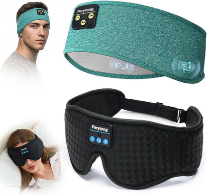 2-Pack Sleep Headphones & 3D Sleep Mask Set, Sleep Headband Headphone & Wireless Eye Mask with Ultra-Thin Speakers for Side Sleepers, Idea for Running, Workout, Insomniac, Travel, Meditation
