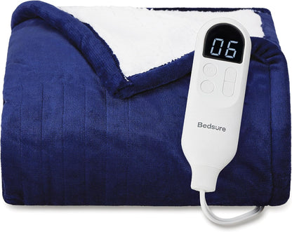 Bedsure Heated Blanket Throw Blanket with Preheat Function - Fast Heating Electric Blanket, Soft Flannel Throw with 6 Time Settings(Up to 10H), 6 Heating Settings, Gifts for Grandma (50"x60", Grey)