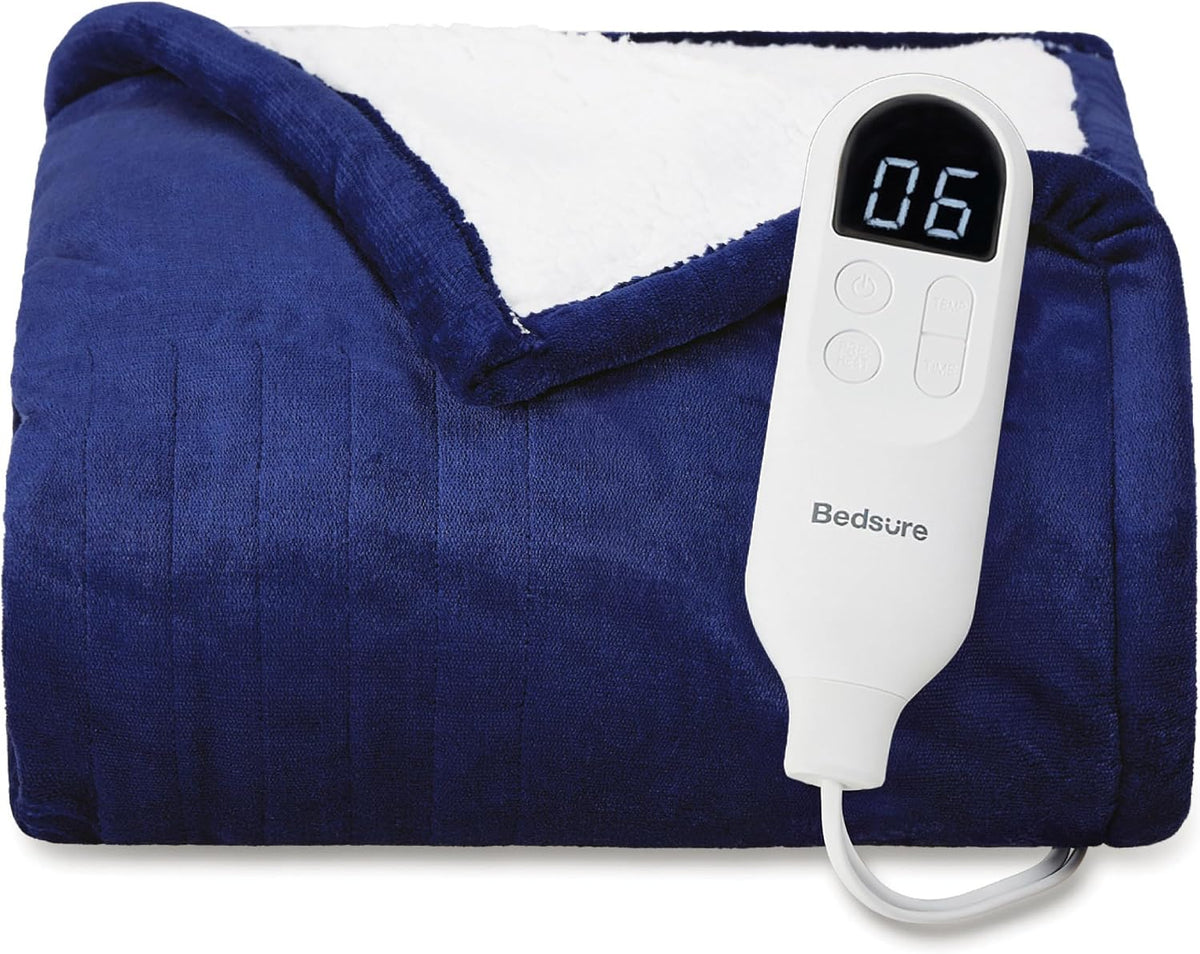 Bedsure Heated Blanket Throw, Soft Electric Blanket with Preheat, Cream