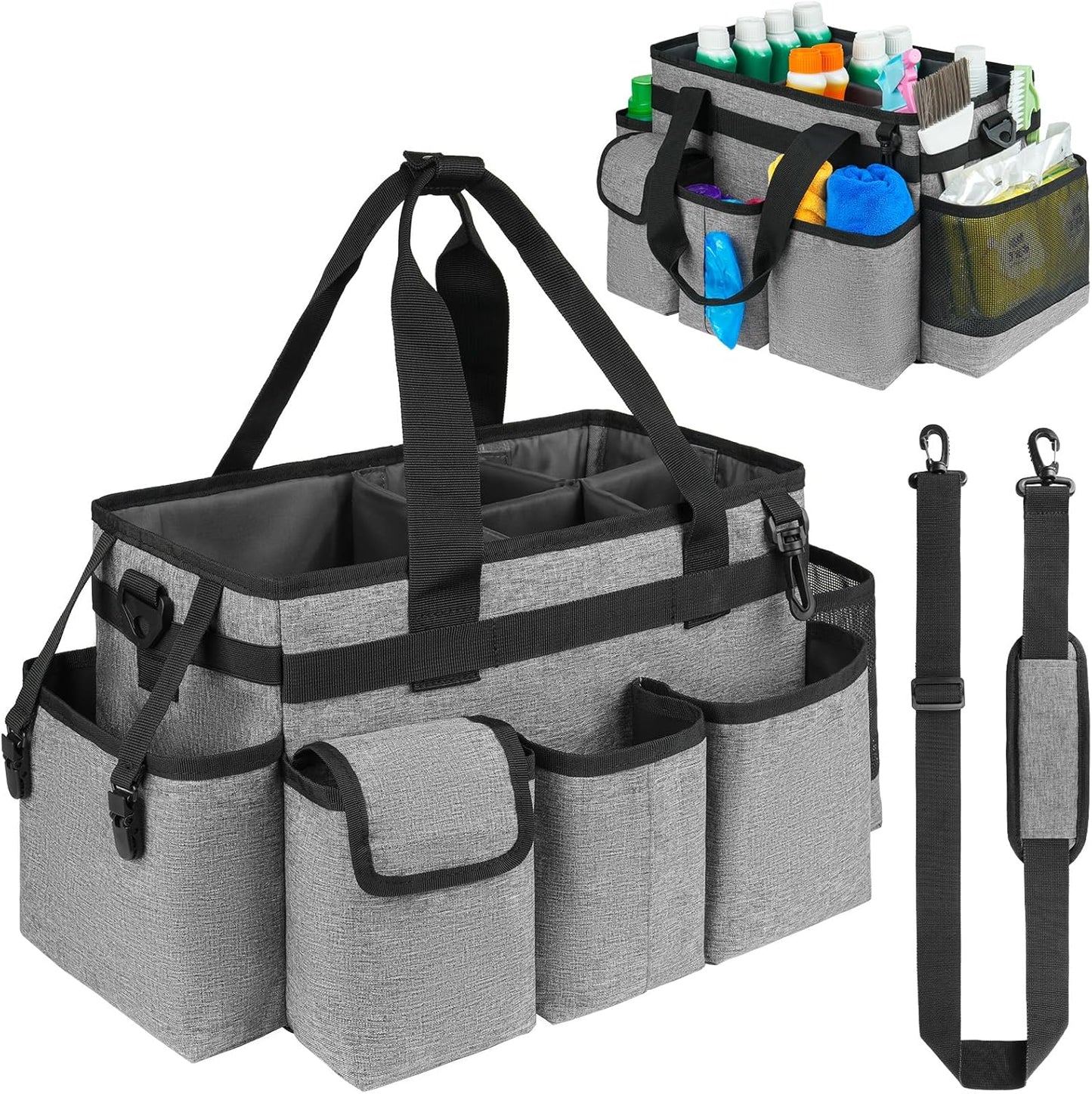 Cleaning Caddy Bag,Large Cleaning Supplies Organizer with Handle for Housekeepers,Purple