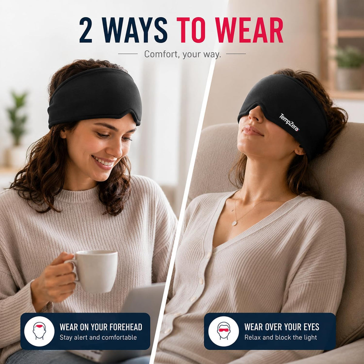 TEMP ZERO Gel Cooling Sleep Eye Mask - Warm Eye Compresses for Dry Eyes, Cooling Eye Masks for Puffy Eyes, Effective Hot & Cold Recovery, Retains Temperature Longer, Tension & Stress Relief