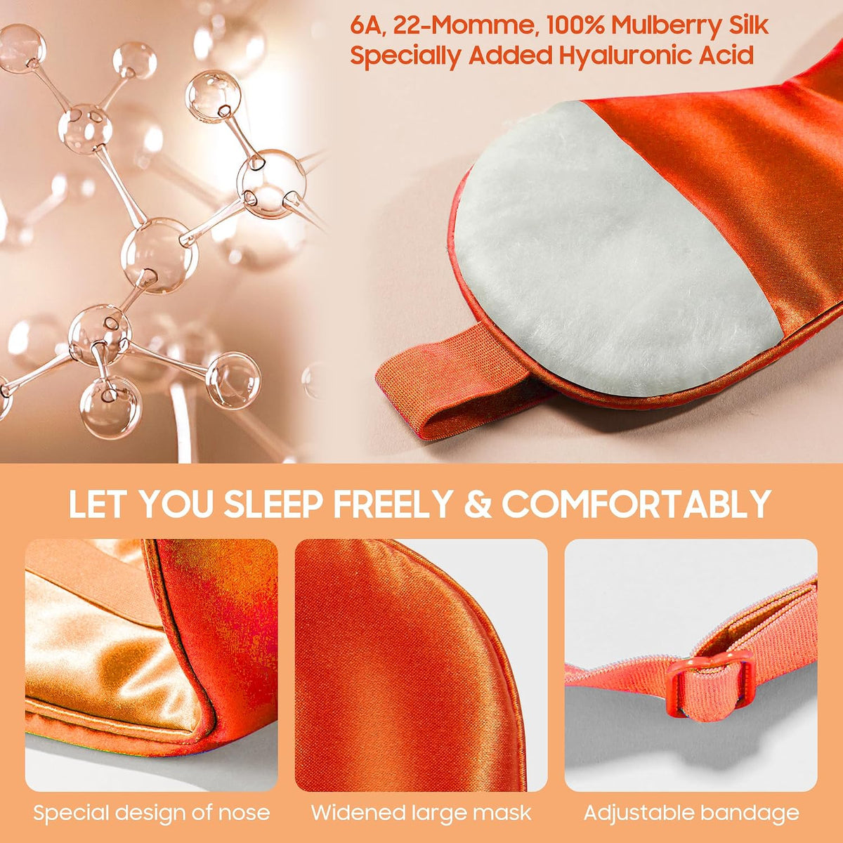 22mm Mulberry Silk Sleep Mask,3D Lash Friendly Eye Mask Adjustable Gray