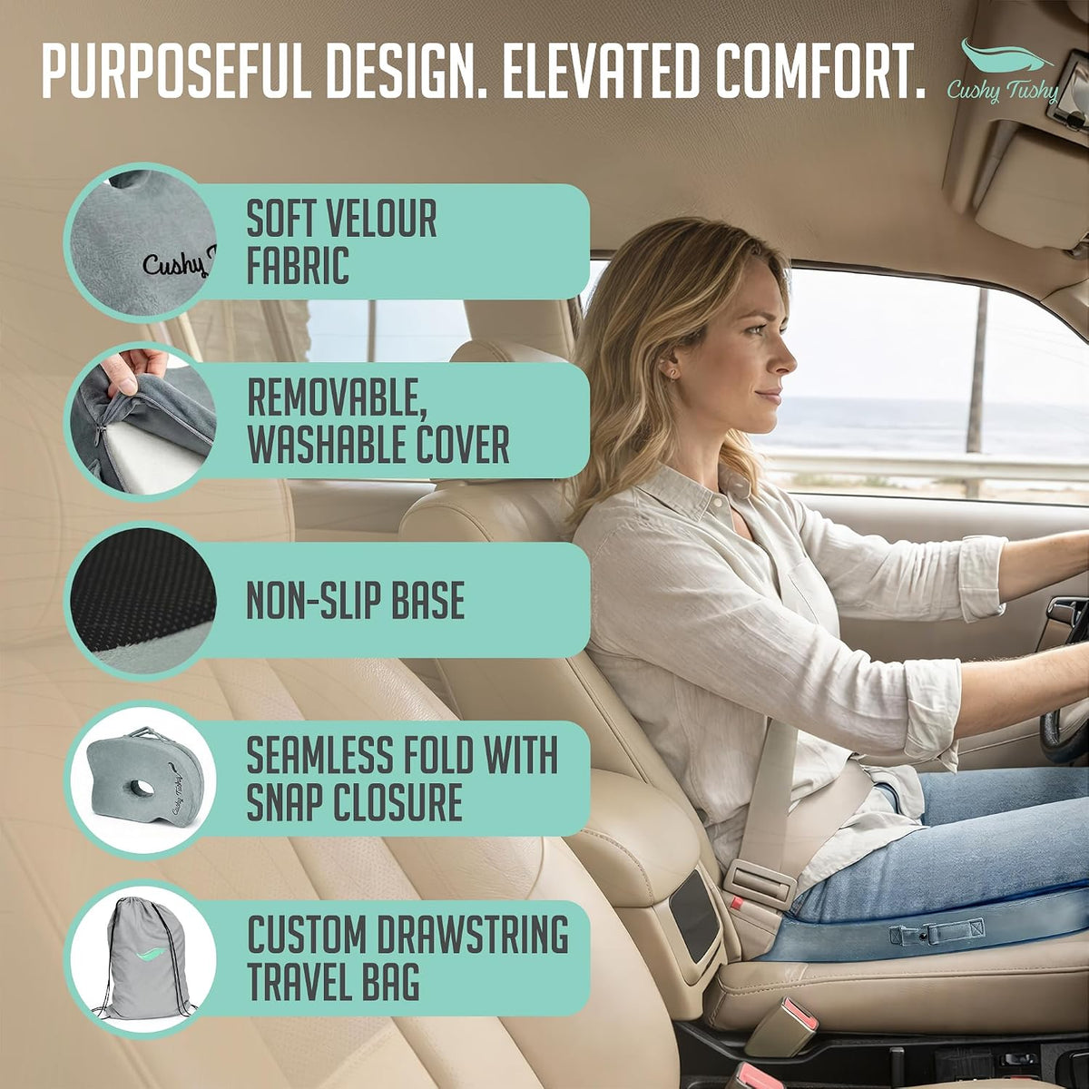 Cushy Tushy Premium Foldable Travel Seat Cushion - for Relief of Lower Back, Sciatic, Butt and Tailbone Pain - for Home & Office Use, Perfect for Travel or Driving - Coccyx Seat Cushion