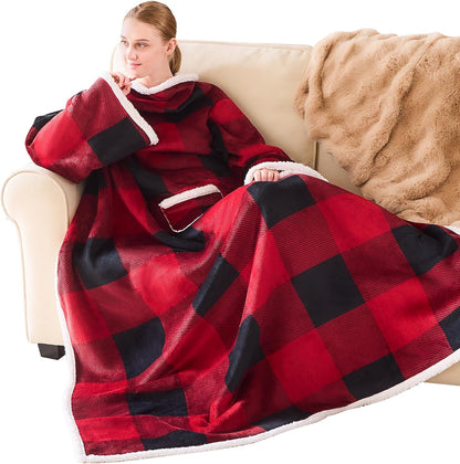 IFNOW Sherpa Wearable Blanket with Sleeves, Oversized Snuggle Robe, Purple | 430GSM Thick, 55x69", Big Pocket, TV Blanket,Fall Winter Dorm Essentials or Office, Christmas Birthday Gifts for Women Men