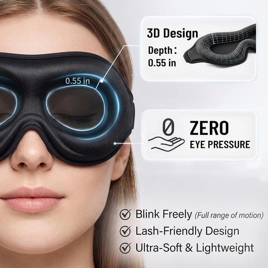 Sleep Mask for Light Sleepers & Side Sleepers, 100% Blackout 3D Cooling Eye Mask, Zero Pressure Breathable Night Blindfold for Insomnia, Deep Sleep, Daytime Sleeping, Travel, Yoga & Shift Work
