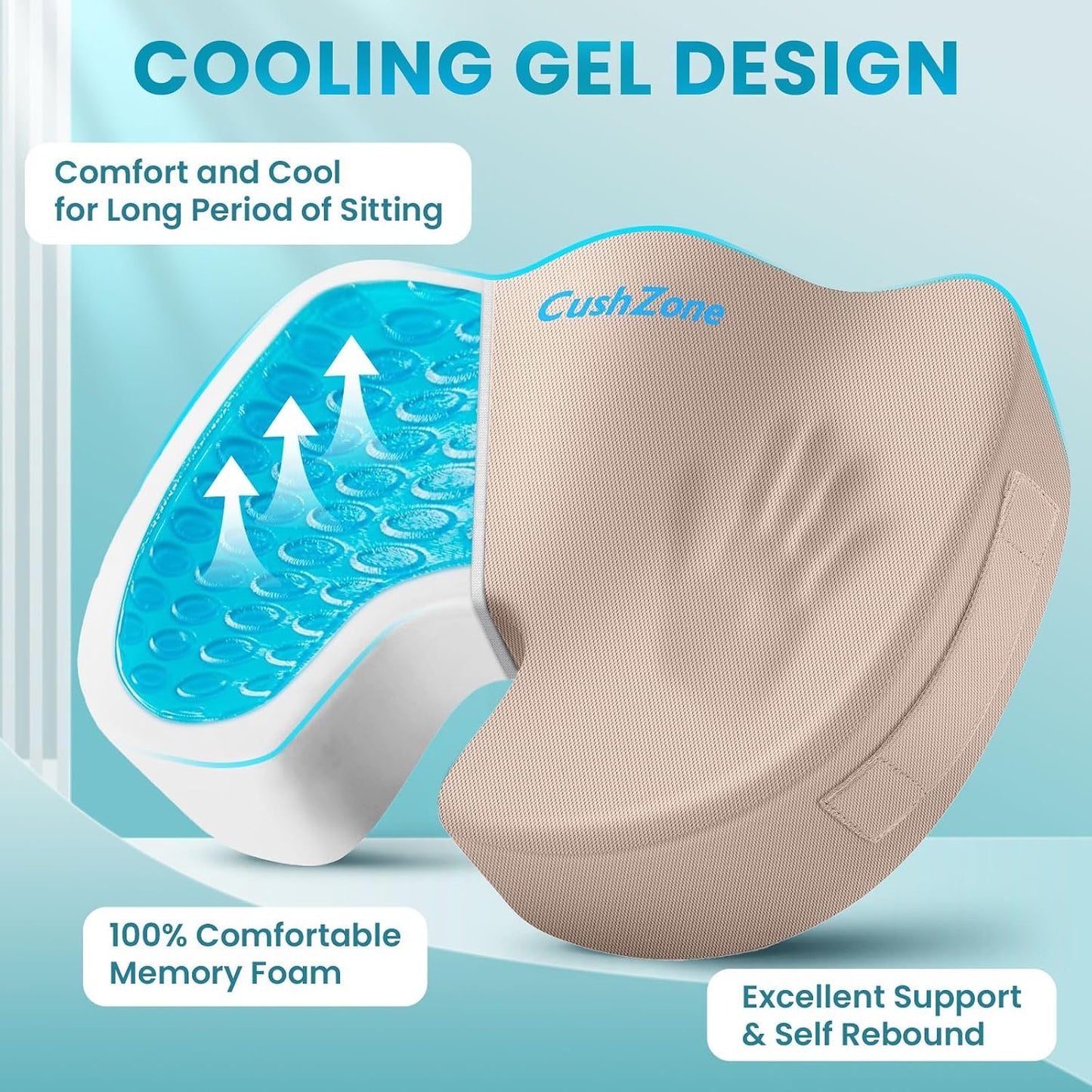 Gel Seat Cushion, Enhanced Memory Foam Cushion for Tailbone Pain, Black | Cooling Gel for Office Chair, U-shaped Design Chair Cushion for Gaming, Car, Wheelchair, Non-Slip Base, Washable Cover