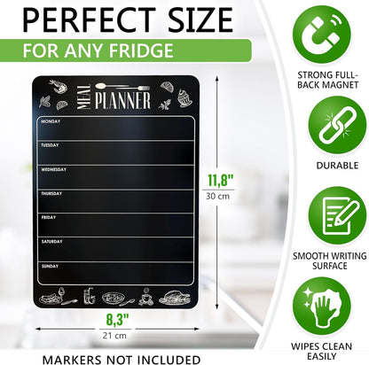 Dry Erase Magnetic Meal Planner for Refrigerator A4 (8.5x12 inch) - Magnet Weekly Menu Board for Fridge - Magnetic Menu White Board - Fridge Meal Planner Magnet - Dinner Meal Planner Dry Erase Board