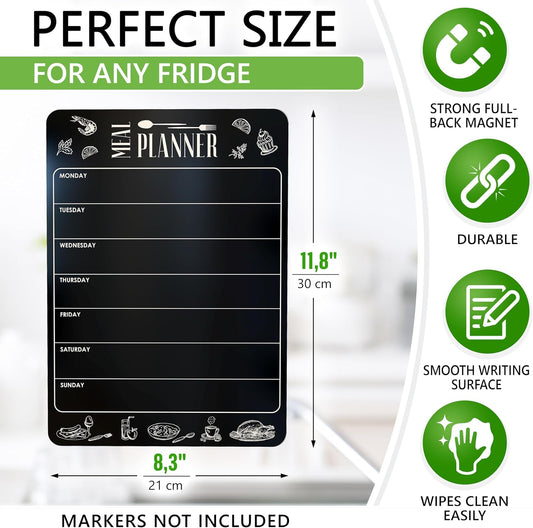 Dry Erase Magnetic Meal Planner for Refrigerator A4 (8.5x12 inch) - Magnet Weekly Menu Board for Fridge - Magnetic Menu White Board - Fridge Meal Planner Magnet - Dinner Meal Planner Dry Erase Board